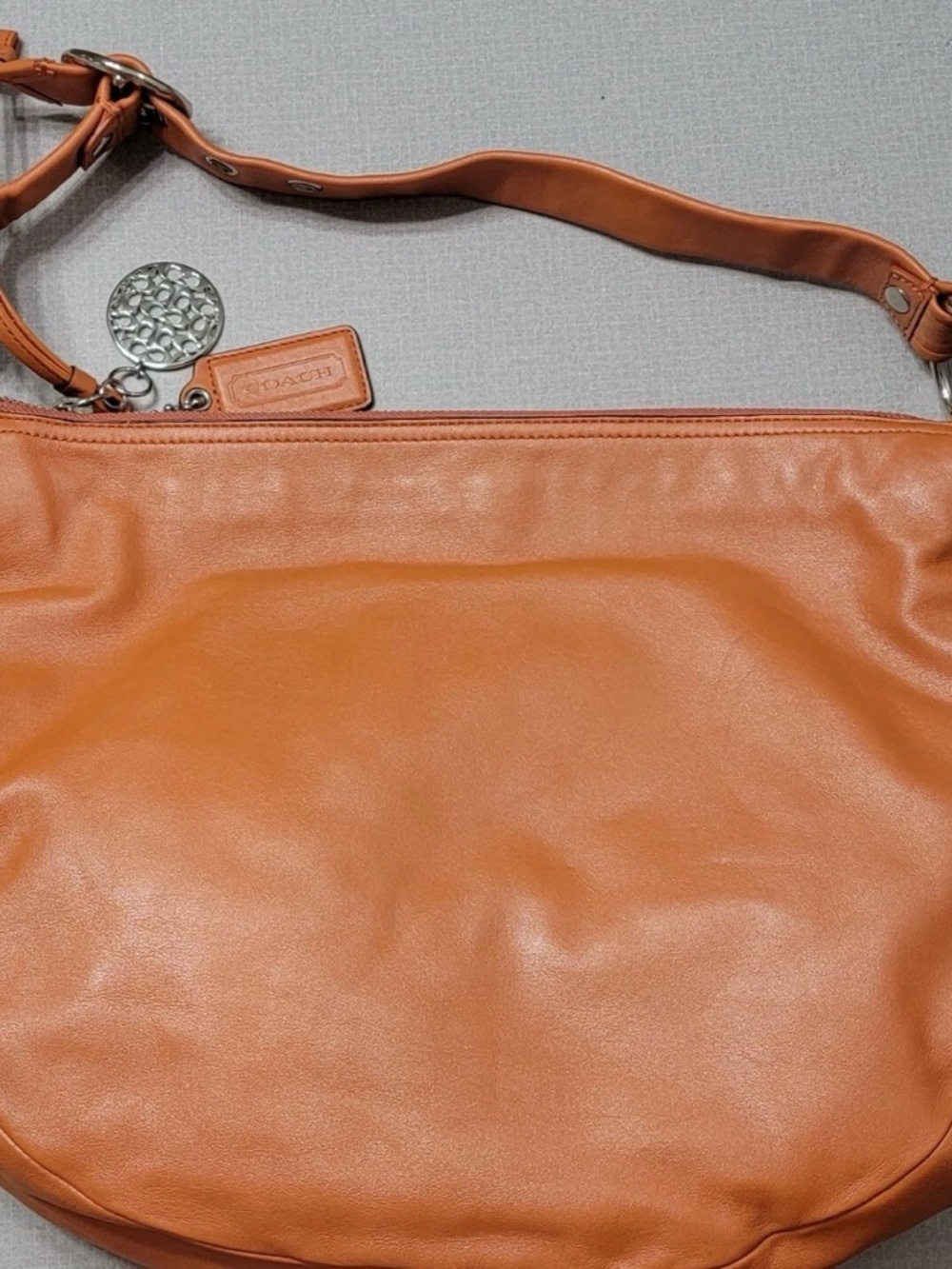 Coach Ali Hobo Tangerine Leather Shoulder Bag with Signature Charm - Picture 5 of 12